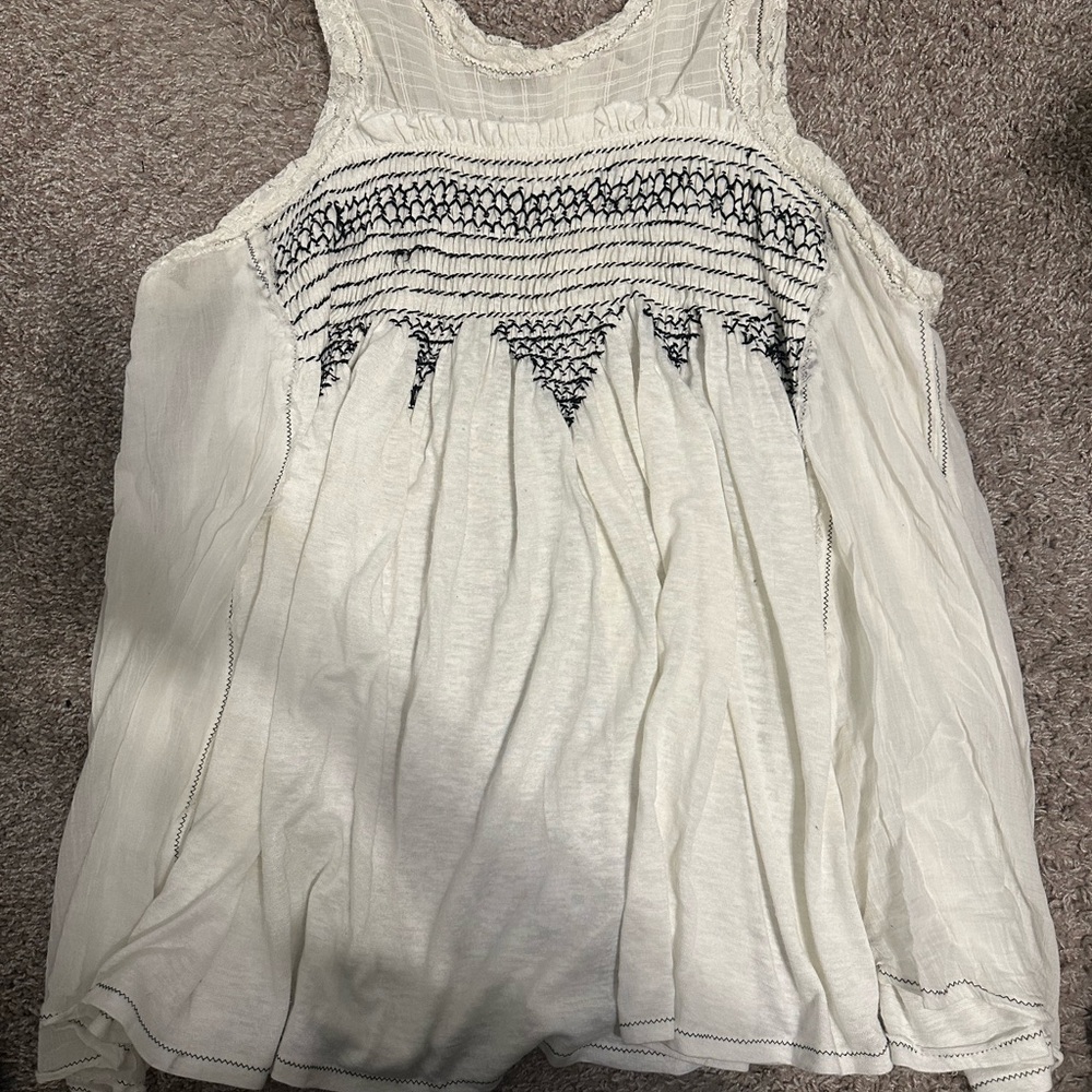 Free People Cream Tank Top with Black Detailing